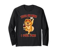 Pomeranian Yoga or Wine I Feel Fine - DIGOR Funny Long Sleeve T-Shirt