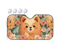 Pomeranians Cartoon Flowers Car Windshield Sun Shade Foldable Car Sun Shade Front Windshield Sunshade Windshield Cover Reflective Sun Visor Keep Your Vehicle Cool for Most Sedans SUV Truck