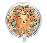 Pomeranians Cartoon Flowers Pill Box-3 Compartment Small Pill Case Travel Pill Box for Purse & Pocket Portable Daily Pill Organizer to Hold Supplements Vitamins