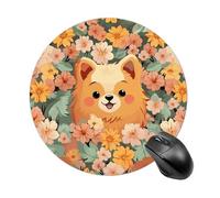 Pomeranians Cartoon Flowers Round Mouse Pad Funny Mousepad with Non-Slip Rubber Base 7.8 Inch Waterproof Office Mouse Pad Premium Textured for Laptop Computer