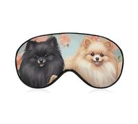 Pomeranians Pattern Blackout Sleep Eye Mask, Ventilated Fabric, Adjustable Wearing Style, Zero Pressure Sleeping Mask Soft Skin Friendly Eyeshade for Women Men
