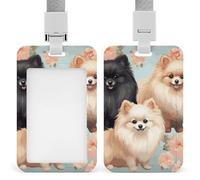 Pomeranians Pattern ID Badge Holder Durable ABS Plastic Card Case Protector with Lanyard, Push-Pull Slot, Stylish Lanyard ID Card Holders for Office Corporate Use