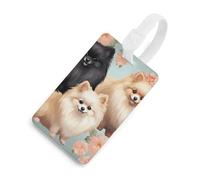 Pomeranians Pattern Luggage Tag Cute Unique Travel Bag Tag Personalized Luggage Tag ID Label Address Card and Durable Round Ring Travels Gift Airport Essentials White-Style