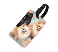 Pomeranians Pattern Luggage Tag Cute Unique Travel Bag Tag Personalized Luggage Tag ID Label Address Card and Durable Round Ring Travels Gift Airport Essentials Black-Style