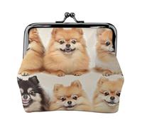 Pomeranians Pattern Print Coin Purse for Women Cute PU Leather Kiss-lock Change Purse Wallet, Black, One Size, Pattern