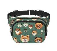 Pomeranians Pattern print Fanny Pack Purse with Adjustable Strap Square Double Layer Waist Bag Belt Unisex Everywhere