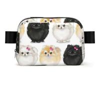 Pomeranians Pattern Print Square Fashion Waist Bag, Fanny Pack Multi Pocket Crossbody Belt Bag with Adjustable Strap