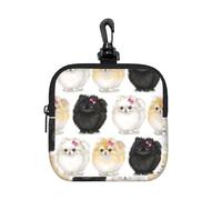 Pomeranians Pattern Square Zipper Pouch with All-Over Print,Waterproof Rubber-Fabric, Lightweight Durable Small Organizer Bag for Coins, Cards, Keys
