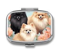 Pomeranians Pill Box with 2 Compartments, Portable Pill Organizer for Pocket or Purse, Decorative Metal Medicine and Vitamins Organizer
