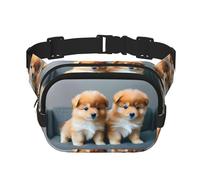 Pomeranians Puppies and Point 1 print Fashion Waist Packs Crossbody Belt Bag Fanny Pack for Women Crossbody for Traveling Running, Black, One Size
