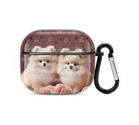 Pomeranians Puppies and Point Bluetooth Earbuds Case Cover Full Body Shockproof Protection Hard Case Support Wireless Charging with Keychain Personalized Gift for AirPods 3