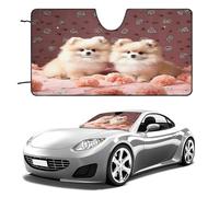 Pomeranians Puppies and Point Car Windshield Sun Shade - Reflector Sunshade Offers Ultimate Protection for Car Interior, Cool Reflective Sun Blocker Fits Small Sedans, Mini SUVs 55"x30"