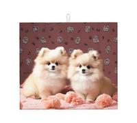 Pomeranians Puppies and Point Dish Drying Mat for Kitchen Counter Super Absorbent Microfiber Drainer Mats Large Size Dish Drying Pad Quick Drying Dish Rack Pad 18"x 16"