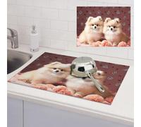 Pomeranians Puppies and Point Dish Drying Mat for Kitchen Counter Super Absorbent Microfiber Drainer Mats Large Size Dish Drying Pad Quick Drying Dish Rack Pad 18"x 24"