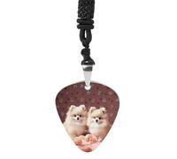 Pomeranians Puppies And Point Guitar Pick Necklace Exquisite Titanium Steel Personalized Necklaces Cool Pendant Necklaces Fashion Guitar Pick Holder Necklace Unique Gifts for Adult