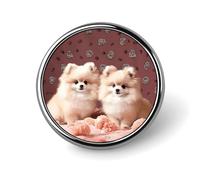 Pomeranians Puppies And Point Lapel Pins Metal Pin Badge Personalized Pinback Button Badges Classic Round Badge Recognition Enamel Lapel Pin for Jackets, Backpacks, Bags