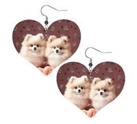 Pomeranians Puppies and Point Leather Earrings for Women Heart Earrings Lightweight Dangle Drop Earrings Cute Jewelry Gift