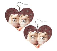 Pomeranians Puppies and Point Leather Earrings for Women Heart Earrings Lightweight Dangle Drop Earrings Cute Jewelry Gift