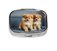 Pomeranians Puppies and Point Print Square Metal Pill Box Decorative Pill Case - Carry Your Meds in Style (Rectangular)