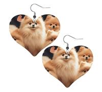 Pomeranians Puppies Leather Earrings for Women Heart Dangle Earrings Lightweight Drop Earring Jewelry Gift