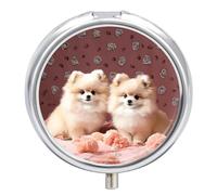 Pomeranians Puppies Pill Box Case 3 Compartment Travel Medicine Pill Organizer 3x A Day Portable Vitamin Organizer with Mirror Small Pillbox for Purse & Pocket Cute Daily Medicine Container Metal Vita