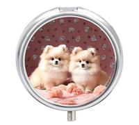 Pomeranians Puppies pilldispenser with Mirror 3 Compartments Waterproof Pillcase for Purse Pocket Non-Slip Grip Travel Medicine Organizer Container Box for Vitamin Fish Oil Supplement