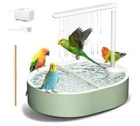 POMFAEE Bird Bath, Parrot Bathtub, Automatic Parrot Shower Bath with Pump, Birds Shower Bathtub with Running Water, Large-Capacity Water Tank,Suitable for Many Kinds of Birds (Green)