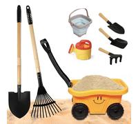 POMIKU Kids Gardening Wheelbarrow Set, Ground Digging Shovel and Rake Set, Yard Garden Tools and Equipment, Sand Paracx Summer Toys