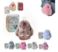 Pomlulu Bunny Weighted Paws,Bunny Lulu Keychain with Tin,Bunnylulu with Box, Plush Cute Simulation Rabbit, Easter Ornament (brown)