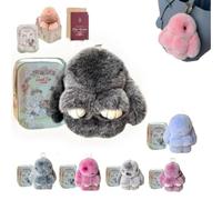 Pomlulu Bunny Weighted Paws,Bunny Lulu Keychain with Tin,Bunnylulu with Box, Plush Cute Simulation Rabbit, Easter Ornament (Black)