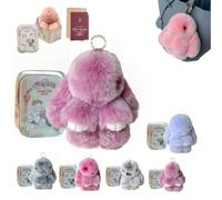 Pomlulu Bunny Weighted Paws,Bunny Lulu Keychain with Tin,Bunnylulu with Box, Plush Cute Simulation Rabbit, Easter Ornament (Light purple)