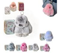 Pomlulu Bunny Weighted Paws,Bunny Lulu Keychain with Tin,Bunnylulu with Box, Plush Cute Simulation Rabbit, Easter Ornament (grey)
