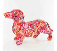 Pomme Pidou Frankie Dachshund Sausage Dog Money Box Decoupage Effect, Red Feather Decal