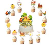 POMNUG 25 Pcs Chicken Cake Decorations: Chicken Cake Topper, Cupcake Toppers for Chicken Birthday, Baby Shower, Farm Animals Party Supplies