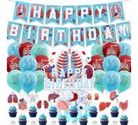 POMNUG Human Anatomy Birthday Decorations: Banner, Balloons, Cake Topper, Cupcake Toppers, Ribbon - Blue, Colorful - Human Anatomy Theme - Birthday Occasion