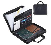 Pomodee Black Fireproof File Organiser Important Document Case,Portable Expending File Folders with Zipper,Handle,Fire Safe Bag 13-Pockets for A4 Document