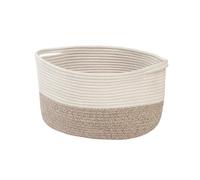Pomodee Cotton Rope Woven Basket with Handle,Soft Baskets for Storage,Shelf Baskets for Toys Clothes Books Living Room,Decorative Organizer,34×28×24 cm,White-Brown