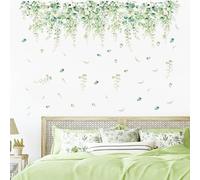 Pomodee Green Hanging Vine Wall Stickers,Peel and Stick Plants Leaves,Floral Leaf Wall Stickers for Living Room Sofa TV Background Nursery Décor