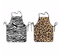 Pomodee Stylish Animal Print Aprons for Women - 2 Pack Leopard and Zebra Printed Kitchen Cooking Apron with Waterproof Design