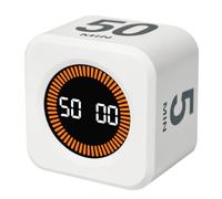 Pomodoro Cube Timer Digital Countdown Clock with LED Ring 5/10/25/50 Min Flip Function, Custom Time & Stopwatch, Silent Mode Rechargeable Desk Timer for Work Study Cooking Exercise Classroom