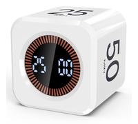 Pomodoro Timer Cube Visual Productivity Flip Timer for Kids Classroom Desk, 5/10/25/50min& Custom Countdown, Silent&Sound Mode Digital Cube for ADHD Study Work School Game Kitchen (White)
