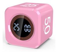 Pomodoro Timer Cube Visual Productivity Flip Timer for Kids Classroom Desk, 5/10/25/50min& Custom Countdown, Silent&Sound Mode Digital Cube for ADHD Study Work School Game Kitchen (Pink)