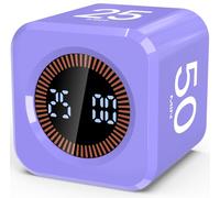 Pomodoro Timer Cube Visual Productivity Flip Timer for Kids Classroom Desk, 5/10/25/50min& Custom Countdown, Silent&Sound Mode Digital Cube for ADHD Study Work School Game Kitchen (Purple)