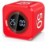 Pomodoro Timer Cube Visual Productivity Flip Timer for Kids Classroom Desk, 5/10/25/50min& Custom Countdown, Silent&Sound Mode Digital Cube for ADHD Study Work School Game Kitchen (Red)