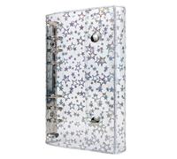 Pomoflexi A6 Budget Binder Cover Clear PVC 6 Ring Binder Glitter Star Refillable Notebook Shell Protector with 2 Snaps