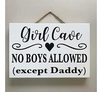 POMOTER Rustic Wood Sign 8x12 Inch Wooden Wall Art Decor,Girl Cave No Boys Allowed Except Daddy Sign Childs Room Decor Wall Hanging