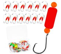 Pompano Rig for Surf Fishing - 6/12 PCS Pompano Rigs Saltwater for Pompano Bait, Whiting Rigs - Pompano Floats,2/0 Fishing Hooks,Mono line and Crane Swivel Snaps (Style1-Red, 2Arms-12PACK)