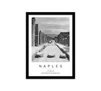 Pompeii Travel Print Naples Wall art Black and white Poster A3 Print in Black frame 33.5 X 45.5cm (13.2x18inch)