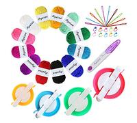 Pompom Maker, 4 Sizes Pom pom Makers for Fluff Ball Weaver Needle Craft DIY Wool Knitting Tool Set Decoration+12PS Acrylic Yarn+10PS Knitting Stitch Markers+10PS Plastic Needles+1PS Scissors(37a)