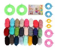 Pompom Maker Kit, 24 Color Wool Yarn, 4 Sizes 30-90mm Fluff Ball DIY - Durable Plastic Tool, Easy Knitting Craft for Kids and Adults
